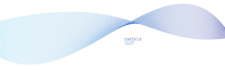 Blue airy particles flow vector design, abstract background with wave of flowing dots array, digital futuristic illustration, nano technology theme.