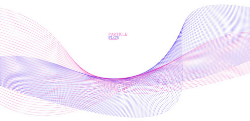 Tranquil vector abstract background with wave of flowing particles, easy and soft smooth curve lines dots in motion, airy and relaxing illustration.