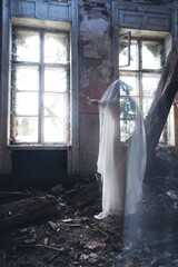 Scary ghost woman in haunted house