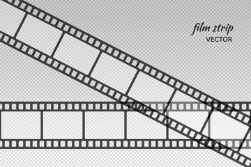Film strip pattern. Repeated black filmstrip on transparent background. Element for design old video film format. Repeating clipping reel movie. Photo frame tape. Roll camera. Vector illustration