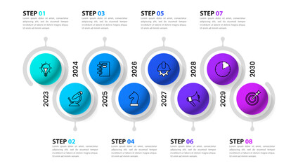 Infographic template. Timeline with 8 circles and years