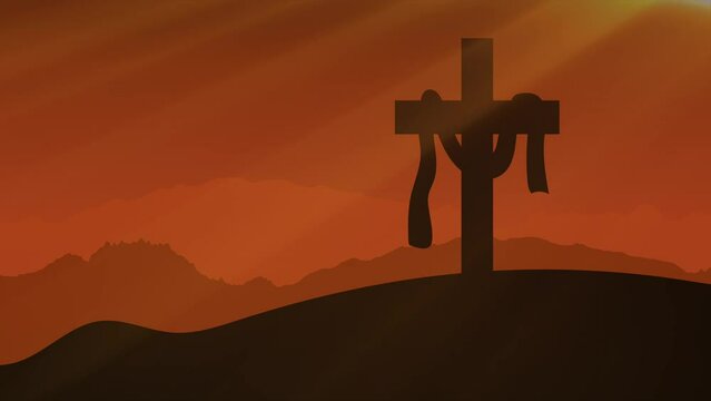 Resurrection concept: crucifixion of jesus christ cross at sunset