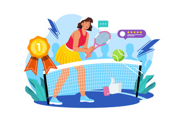 Girls play tennis Illustration concept on white background