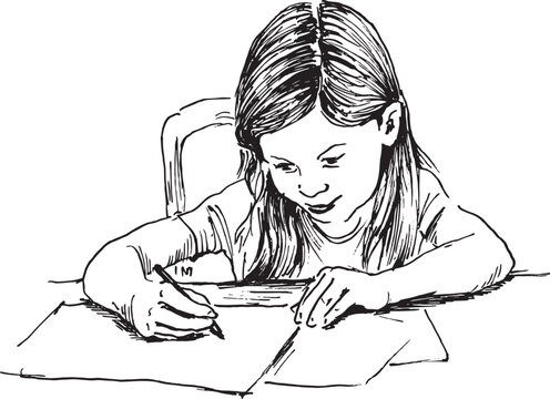 Hand sketch of a little schoolgirl. Vector illustration.
