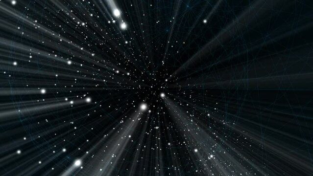 Bright stars and light rays exploding glitter and sparkle in space 