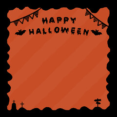 手書きのかわいいHPPPY HALLOWEENの文字としましま背景のハロウィンのフレーム素材
