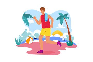 Obraz na płótnie Canvas Strong male jogging on a beach near the ocean