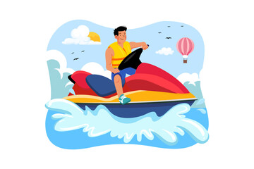 Guy riding a water scooter Illustration concept on white background