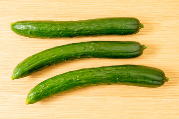 cucumbers on a wooden table