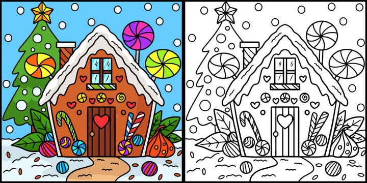 Christmas Gingerbread Coloring Page Illustration