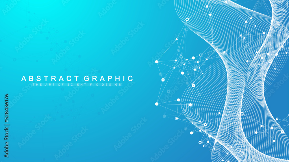 Leinwandbilder Geometric abstract background with connected lines and dots. Connectivity flow point. Molecule and communication background. Graphic connection background for your design. Vector illustration.