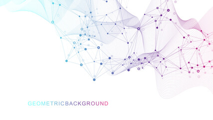 Technology abstract background with connected line and dots. Big data visualization. Perspective backdrop visualization. Analytical networks. Vector illustration.