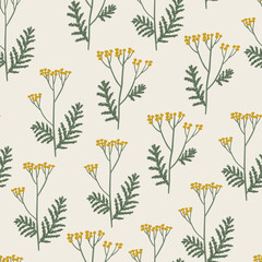 Vector hand-drawn doodle illustration of Spring or Summer flowers. Vector floral seamless pattern. Seamless wallpaper or fabric design template.