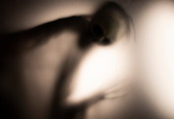 Obraz premium Shadow blur of horror skeleton. Halloween background.