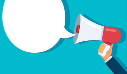 megaphone with copy space on blue background. media marketing vector illustration