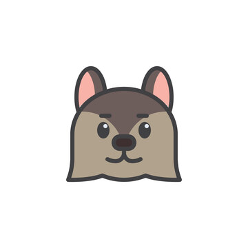 Wolf cartoon face filled outline icon