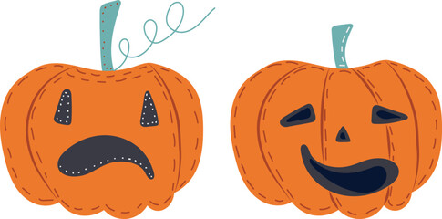 pumpkins for halloween in doodle style, isolated vector