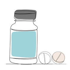 jar with pills, drugs one continuous line drawing, vector