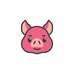 Cartoon pig face filled outline icon