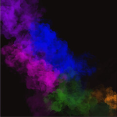 Colourful smoke, artificial smoke in red-blue light on black background in darkness