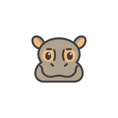 Hippo cartoon face filled outline icon