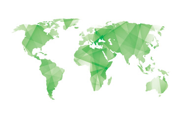 vector illustration of World map with green colored geometric shapes	