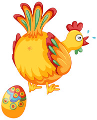 Cute chicken laying eggs