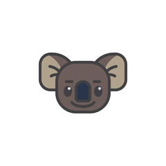 Cartoon koala face filled outline icon