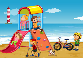 Fototapeta premium Beach playground with happy children