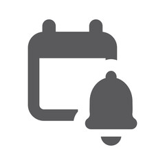 Calendar and bell black vector icon. Reminder, deadline filled symbol.