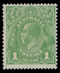 Australian Stamp 1918-1924 - King George V - One Penny - Light Green
