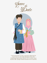 bride wearing hanbok with islamic moslem style suitable for wedding invitation card