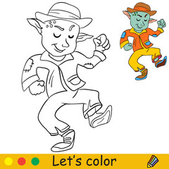 Halloween kids coloring with template dancing monster man