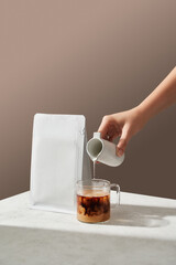 packaging of coffee with a coffee drink