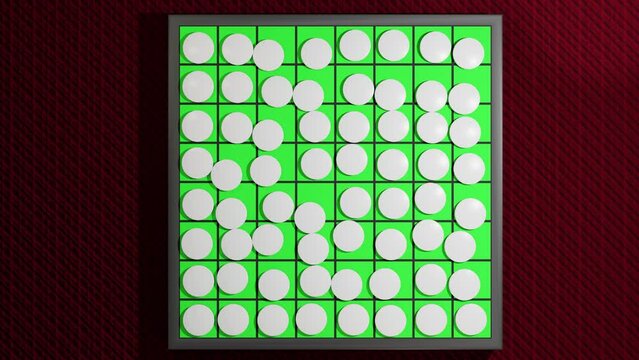 一つのオセロの白が全ての黒をひっくりかえす連鎖反応を起こすアニメーション動画