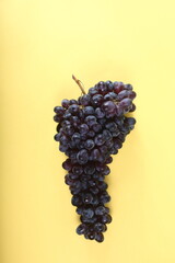 black grapes isolated on yellow background