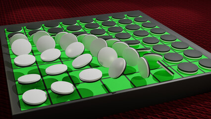 1つのオセロの白が全ての黒を連鎖的に返していくイメージ