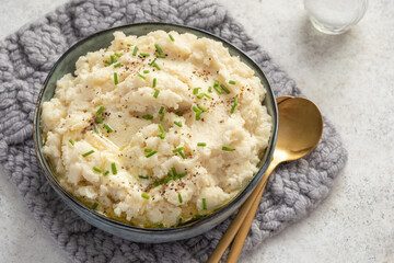mashed cauliflower with butter. ketogenic paleo diet side dish