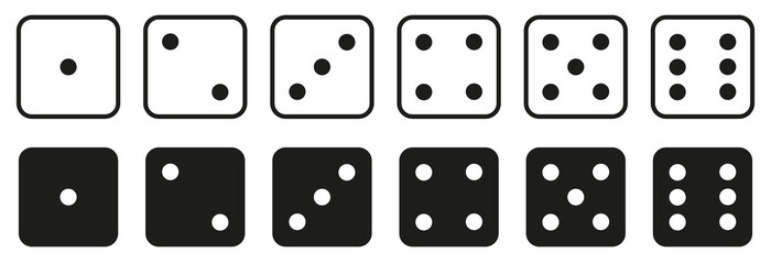 Gaming dice vector collection. Black and white playing cubes