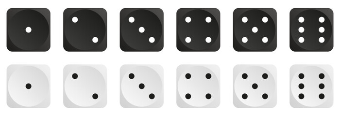 Black and white dice collection. Vector gaming cubes