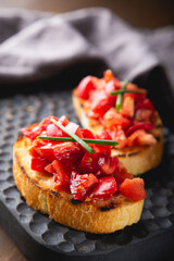 Bruschetta with juicy tomatoes and olive oil