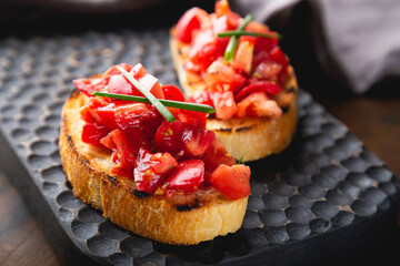 Bruschetta with juicy tomatoes and olive oil