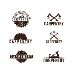Set of six classic wooden logo design idea with carpentry element