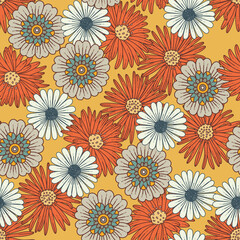 Summer Groovy Florals Vector Seamless Pattern