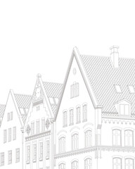 121492 - A line drawing of houses in Norway.