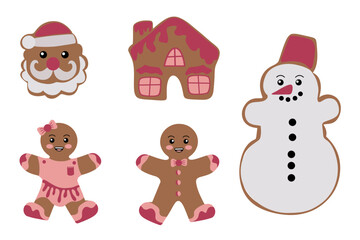 Festive gingerbread. Cookies in the form of men and different figures with icing. Merry Christmas. Celebration of New Year and Christmas.