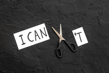 Paper card I cannot change into I can with scissors