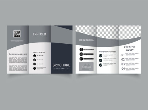 Gray Brochure curved stripe design, brochure template, creative tri-fold, trend