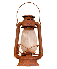 Old rusty lantern isolated on white background