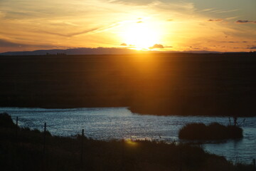 Fototapeta na wymiar Sunset over field in Iceland